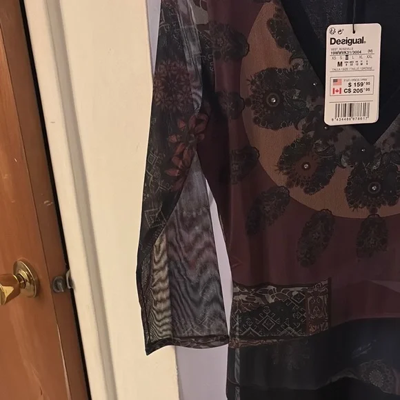 Desigual Brown and Black Sundress with V-Neck and 3/4 Sleeves - Picture 4 of 6